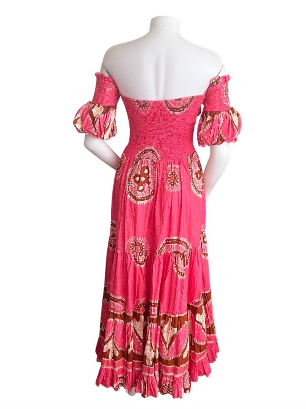 LOVE THE LABEL Anthropologie Pink Paisley Dress Off The Shoulder Maxi Size Small - Picture 3 of 12